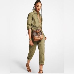 NWT Michael Kors Stretch Organic Cotton Poplin Belted Jumpsuit